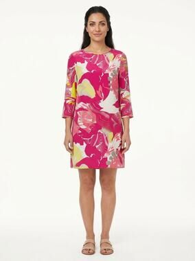 L.K. Bennett DR Sola 100% Silk Sola Pink Abstract Shift Dress Women Size 10